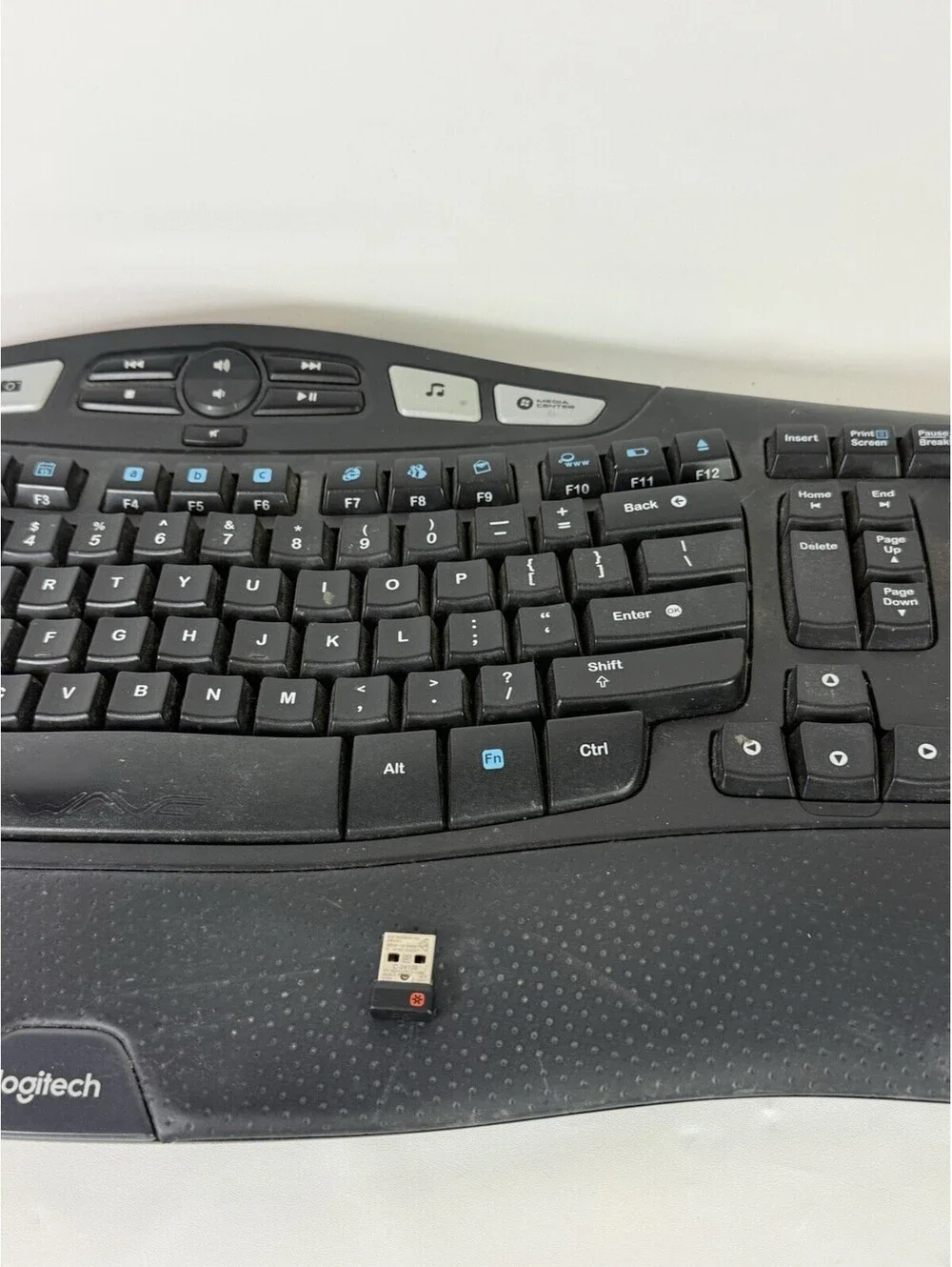 Logitech K350 Black Wave Wireless Keyboard + Dongle Ergonomic Tested WORKS